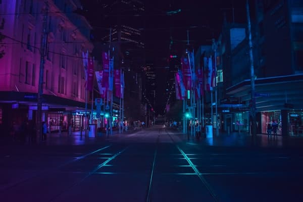 City street illuminated at night